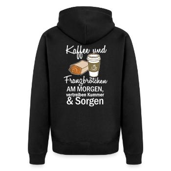Kaffee & Franzbroetchen (Weiss) - Unisex Premium Bio Zip Hoodie - Schwarz - Hinten - Nico (187cm)