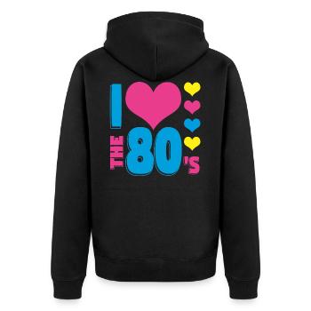 80er - Unisex Premium Bio Zip Hoodie - Schwarz - Hinten - Nico (187cm)