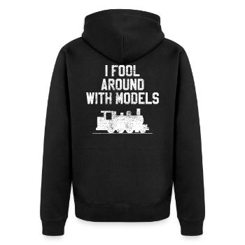 Modelleisenbahn - Unisex Premium Bio Zip Hoodie - Schwarz - Hinten - Nico (187cm)