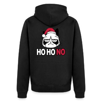 Grumpy Christmas Cat T-shirt - Ho Ho No - Unisex Premium Organic Zip Hoodie - black - Back - Nico (187cm)