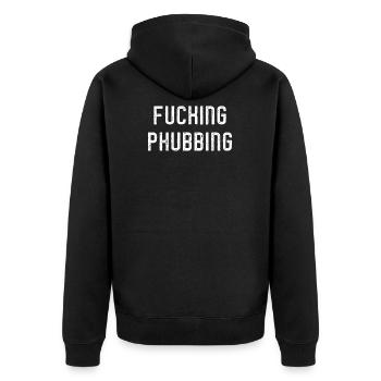 Phubbing Snubbing Smartphone Gespräch Geschenkidee - Unisex Premium Bio Zip Hoodie - Schwarz - Hinten - Nico (187cm)