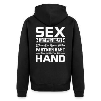Sex lustiger Spruch Skat Kartenspiel Witz Humor - Unisex Premium Bio Zip Hoodie - Schwarz - Hinten - Nico (187cm)