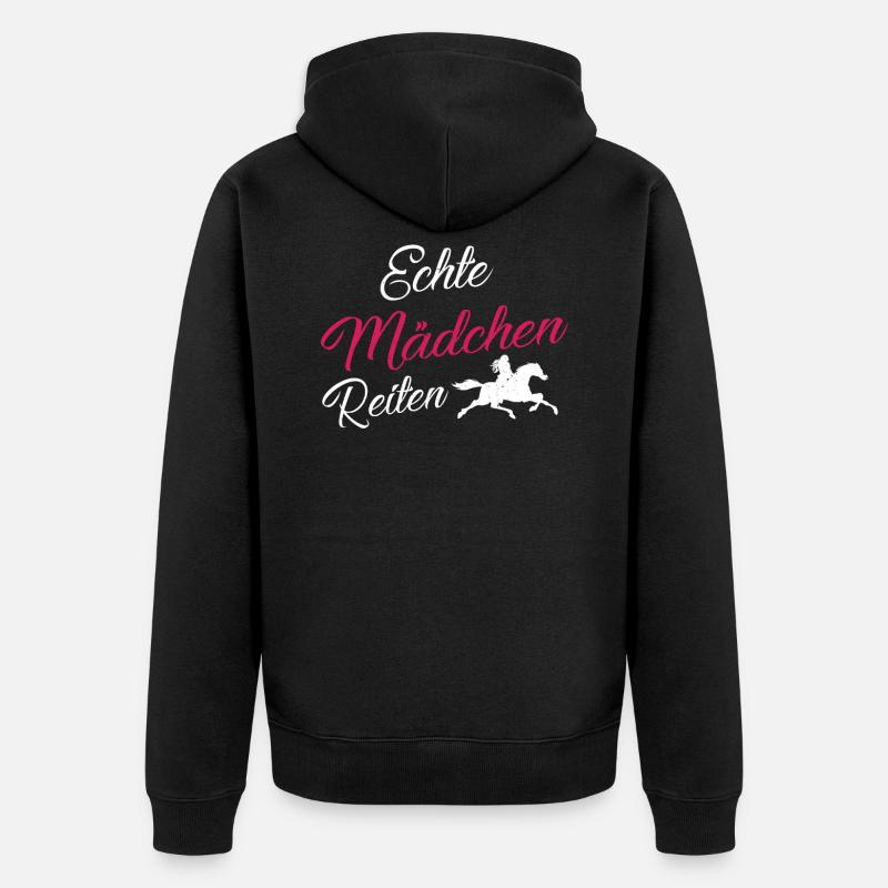 Echte Mädchen Reiten! - Unisex Premium Bio Zip Hoodie - Schwarz