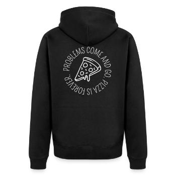 pizza is forever - Unisex Premium Bio Zip Hoodie - Schwarz - Hinten - Nico (187cm)