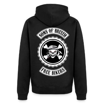 breizh Biker 03 - Unisex Premium Bio Zip Hoodie - Schwarz - Hinten - Nico (187cm)