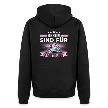 Bikerfrau Bikerhexe Bikerin Geschenk Besen Amateur - Unisex Premium Bio Zip Hoodie - Schwarz - Hinten - Nico (187cm)