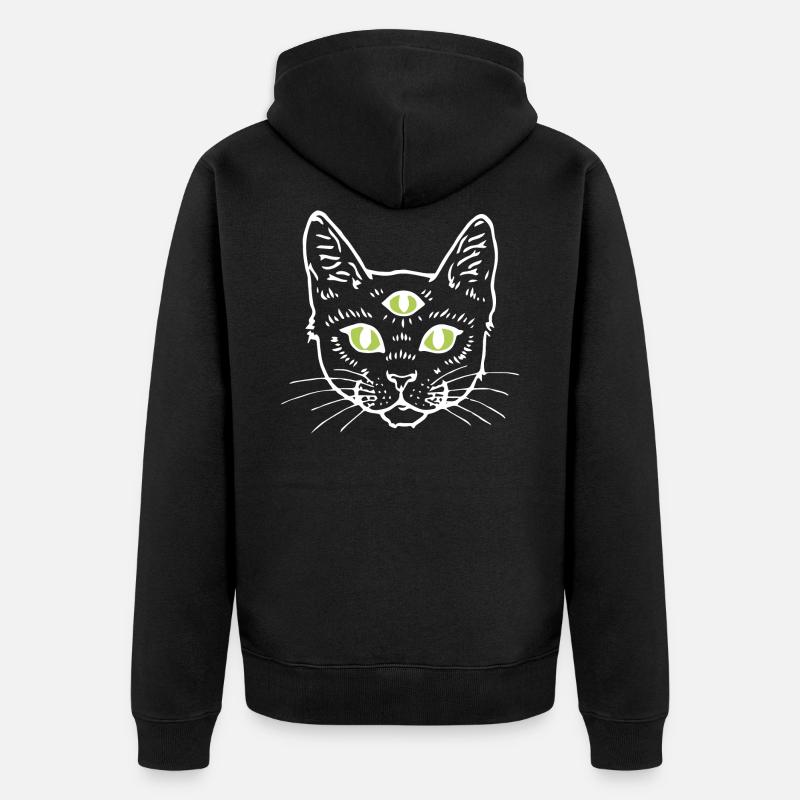 Chat avec trois yeux blanc - Veste à capuche bio Premium Unisexe - noir