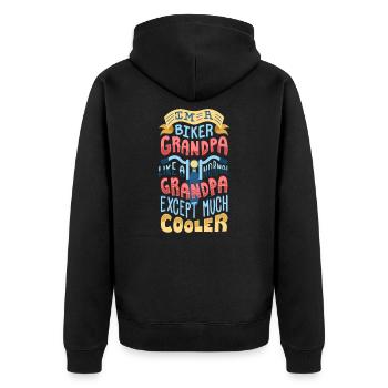 Biker grandpa - Unisex Premium Organic Zip Hoodie - black - Back - Nico (187cm)