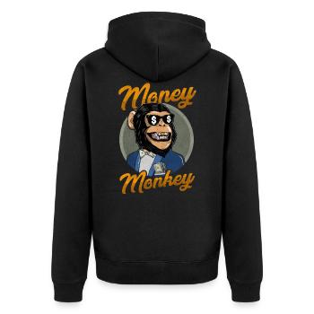 Money Monkey. Affe. Geld. Reich. Geschenkidee - Unisex Premium Bio Zip Hoodie - Schwarz - Hinten - Nico (187cm)