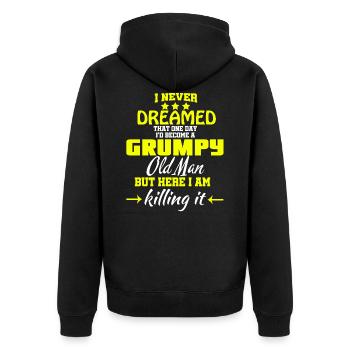 I'd Become A Grumpy Old Man T Shirt, Grumpy T - Unisex Premium Organic Zip Hoodie - black - Back - Nico (187cm)