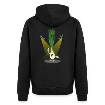 Tanzendes Party Lauch - Unisex Premium Bio Zip Hoodie - Schwarz - Hinten - Nico (187cm)