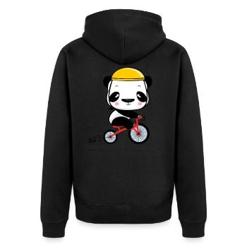 Panda Bär mit Fahrrad - Unisex Premium Bio Zip Hoodie - Schwarz - Hinten - Nico (187cm)