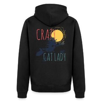 Lustiges Katzenlady Motiv Geschenk - Unisex Premium Bio Zip Hoodie - Schwarz - Hinten - Nico (187cm)