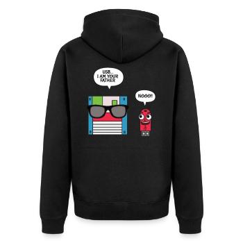 USB Disk I am Your Father T-Shirt, Geek - Unisex Premium Bio Zip Hoodie - Schwarz - Hinten - Nico (187cm)