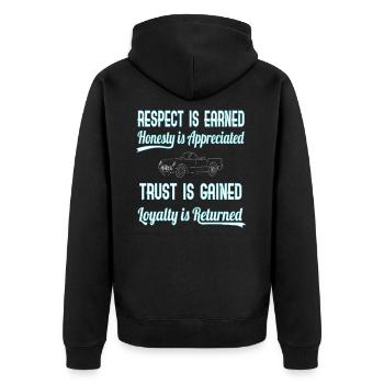Show Some Respect Tshirt Designs Respect is earned - Unisex Premium Organic Zip Hoodie - black - Back - Nico (187cm)