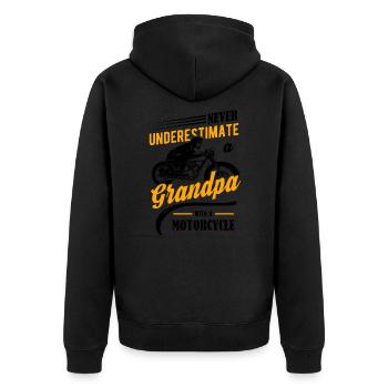 Opa mit Motorrad Spruch T-Shirt - Unisex Premium Bio Zip Hoodie - Schwarz - Hinten - Nico (187cm)