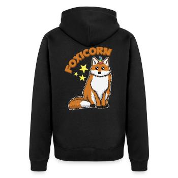 eine süße Mischung zwischen Fuchs und Einhorn - Unisex Premium Bio Zip Hoodie - Schwarz - Hinten - Nico (187cm)
