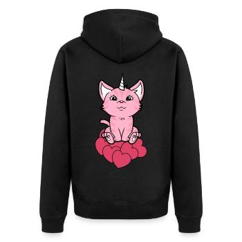 Unicorn Cat Cats Kitten Baby Heart Fantasy - Unisex Premium Organic Zip Hoodie - black - Back - Nico (187cm)
