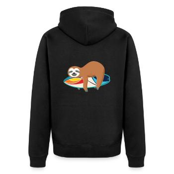 Surf Faultier Surfen Surfbrett Geschenk - Unisex Premium Bio Zip Hoodie - Schwarz - Hinten - Nico (187cm)
