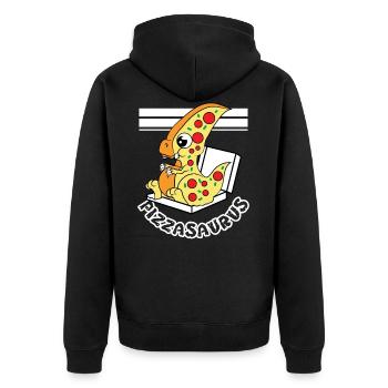 Niedlicher und entzückender "Pizzasaurus" TStück - Unisex Premium Bio Zip Hoodie - Schwarz - Hinten - Nico (187cm)