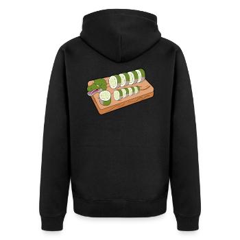 Sushi Rolle Drache - Unisex Premium Bio Zip Hoodie - Schwarz - Hinten - Nico (187cm)