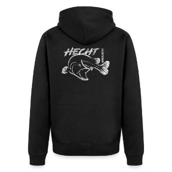 Hecht Flüsterer - Hecht Angeln - Unisex Premium Bio Zip Hoodie - Schwarz - Hinten - Nico (187cm)