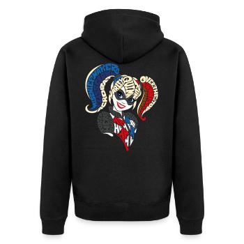 DC Super Hero Girls Harley Quinn Typografie - Unisex Premium Bio Zip Hoodie - Schwarz - Hinten - Nico (187cm)