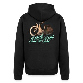 Ostmoped KR51 vintage Kupfer Edition Design DDR - Unisex Premium Bio Zip Hoodie - Schwarz - Hinten - Nico (187cm)