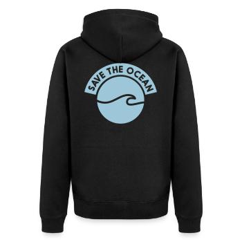 SAVE THE OCEAN - Unisex Premium Bio Zip Hoodie - Schwarz - Hinten - Nico (187cm)
