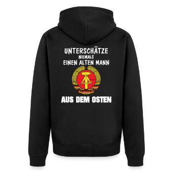 GDR Old Man from the East Ossi East Germany - Unisex Premium Organic Zip Hoodie - black - Back - Nico (187cm)