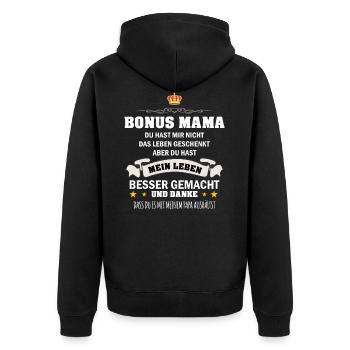 Bonus Mama Stiefmutter Stiefmama Geschenkidee - Unisex Premium Bio Zip Hoodie - Schwarz - Hinten - Nico (187cm)