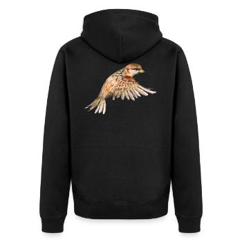 Fliegender Spatz - Unisex Premium Bio Zip Hoodie - Schwarz - Hinten - Nico (187cm)