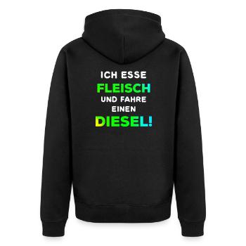 Dieselfahrverbot Lustiger Spruch Diesel tankstelle - Unisex Premium Bio Zip Hoodie - Schwarz - Hinten - Nico (187cm)