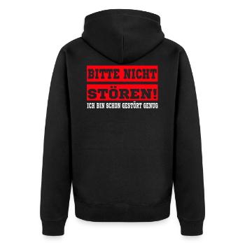 Bitte nicht stören - ich bin schon gestört genug - Unisex Premium Bio Zip Hoodie - Schwarz - Hinten - Nico (187cm)