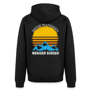 Mehr Wandern - Unisex Premium Bio Zip Hoodie - Schwarz - Hinten - Nico (187cm)