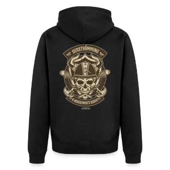Surströmming T Shirt Norseman's Sushi - Unisex Premium Bio Zip Hoodie - Schwarz - Hinten - Nico (187cm)