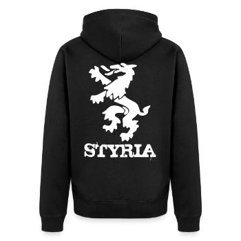 Steiermark - Unisex Premium Bio Zip Hoodie - Schwarz - Hinten - Nico (187cm)