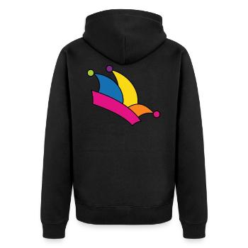 Fool's cap Mardi Gras arc-en-ciel couleurs costume fou - Veste à capuche bio Premium Unisexe - noir - Dos - Nico (187cm)