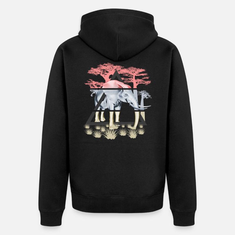 Weiser Elefant der Savanne - Unisex Premium Bio Zip Hoodie - Schwarz