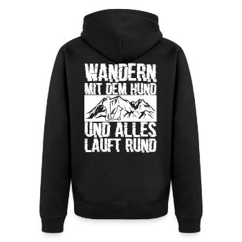 Wandern mit Hund - Unisex Premium Bio Zip Hoodie - Schwarz - Hinten - Nico (187cm)