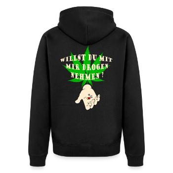 Willst du mit mir Drogen nehmen ? - Unisex Premium Bio Zip Hoodie - Schwarz - Hinten - Nico (187cm)