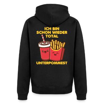 Fastfood Imbiss Pommesbude Fritten | Unterpommest - Unisex Premium Bio Zip Hoodie - Schwarz - Hinten - Nico (187cm)
