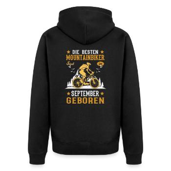Mountainbiker Geburtstag September Lustig MTB - Unisex Premium Bio Zip Hoodie - Schwarz - Hinten - Nico (187cm)