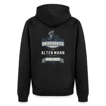 Unterschätze nie einen alten Mann mit Mountainbike - Unisex Premium Bio Zip Hoodie - Schwarz - Hinten - Nico (187cm)