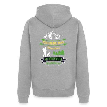 Ich liebe Wandern mit Hund Wanderer Schäferhund - Unisex Premium Bio Zip Hoodie - Grau meliert - Hinten - Nico (187cm)