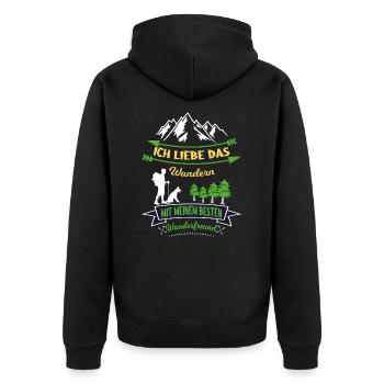 Ich liebe Wandern mit Hund Wanderer Schäferhund - Unisex Premium Bio Zip Hoodie - Schwarz - Hinten - Nico (187cm)