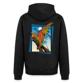 Rotfront-Ara - Unisex Premium Bio Zip Hoodie - Schwarz - Hinten - Nico (187cm)