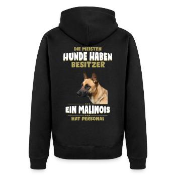 Malinois Shirt - Malinois Hund TShirt - Unisex Premium Bio Zip Hoodie - Schwarz - Hinten - Nico (187cm)