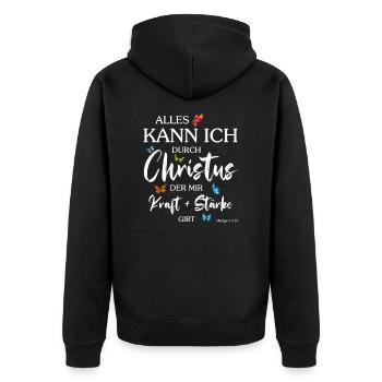 Jesus - Alles kann ich durch Christus - Christlich - Unisex Premium Bio Zip Hoodie - Schwarz - Hinten - Nico (187cm)