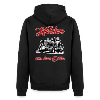 Helden aus dem Osten - Unisex Premium Bio Zip Hoodie - Schwarz - Hinten - Nico (187cm)